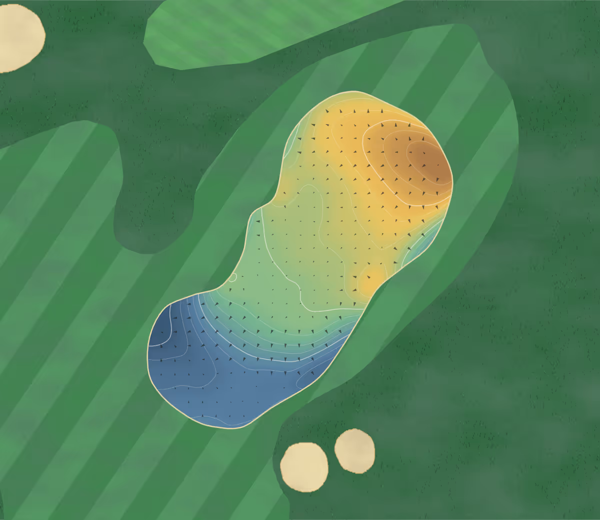 Green contour map of Carnoustie Championship in Carnoustie, Scotland: 171 elevation contours at a 8-centimeter interval with fall-line arrows, traced from 1-meter lidar