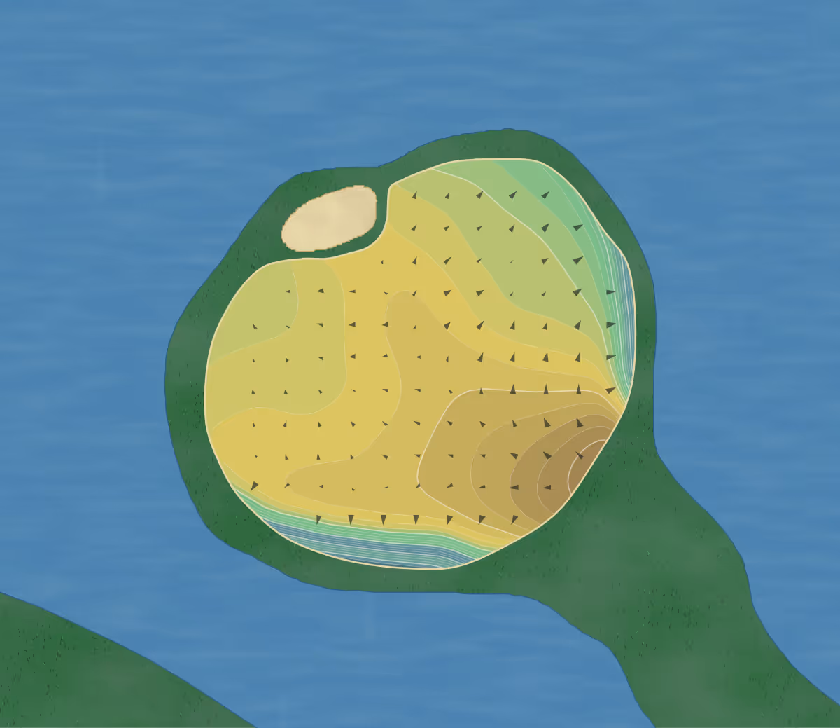 Green contour map of Northern Bay (Castle) in Arkdale, Wisconsin — 396 elevation contours at a 3-inch interval with fall-line arrows, traced from 1-meter lidar