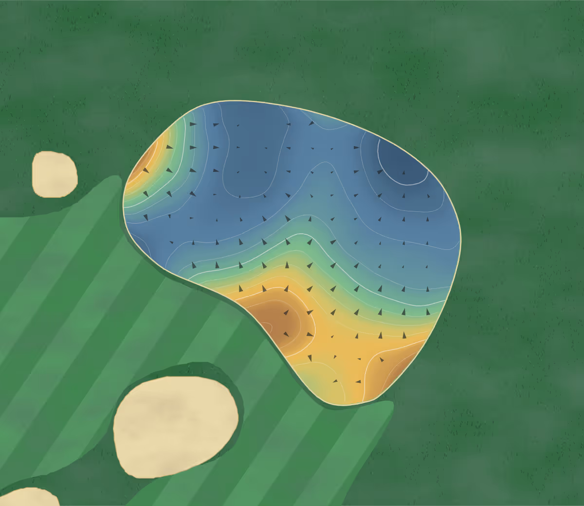 Green contour map of Weeks Park in Wichita Falls, Texas: 218 elevation contours at a 3-inch interval with fall-line arrows, traced from 1-meter lidar