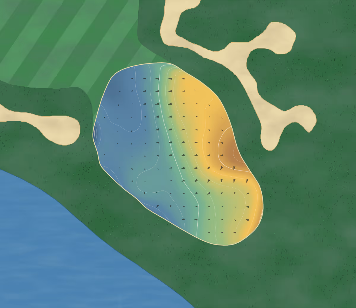 Green contour map of 3 Creek in Jackson, Wyoming — 169 elevation contours at a 3-inch interval with fall-line arrows, traced from 1-meter lidar