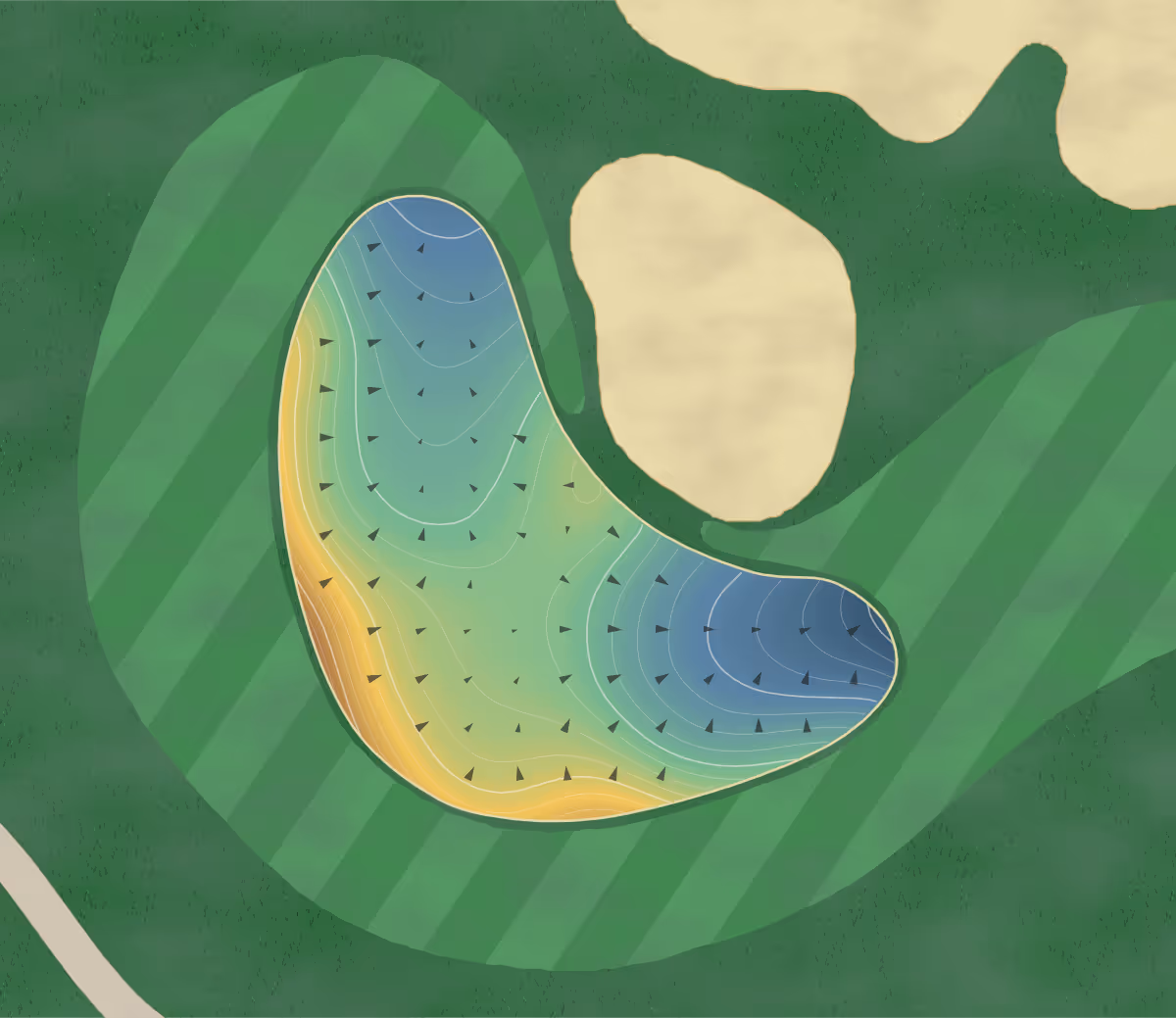 Green contour map of Club at Bella Collina in Monteverde, Florida — 241 elevation contours at a 3-inch interval with fall-line arrows, traced from 1-meter lidar
