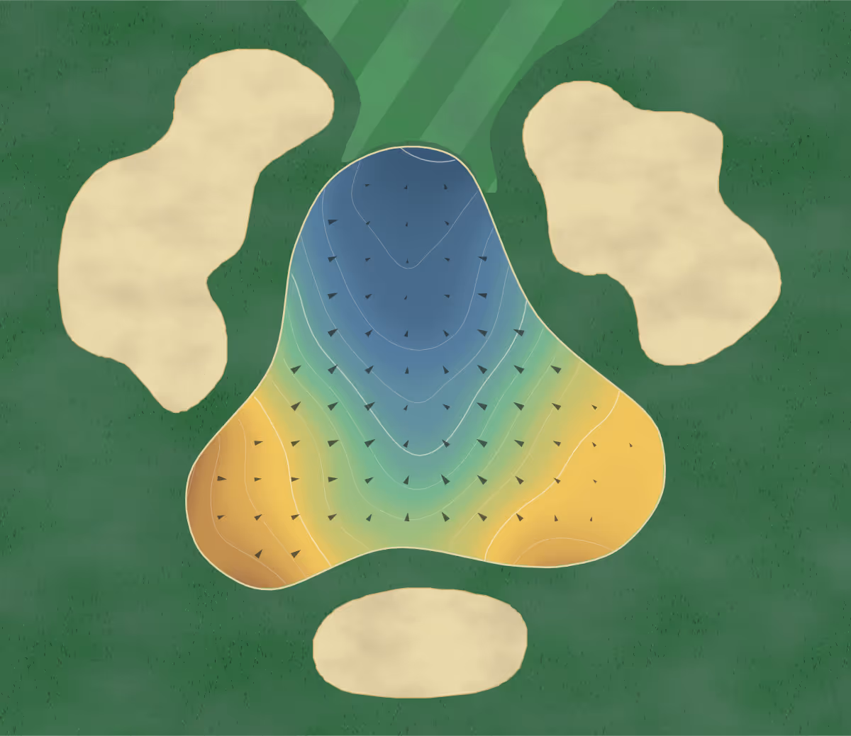 Green contour map of Boca Pointe in Boca Raton, Florida: 203 elevation contours at a 3-inch interval with fall-line arrows, traced from 1-meter lidar