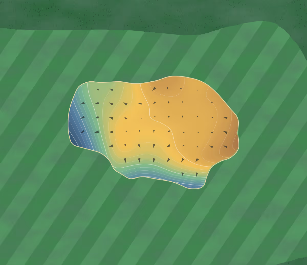 Green contour map of Caughdenoy Creek in Central Square, New York: 16 elevation contours at a 3-inch interval with fall-line arrows, traced from 1-meter lidar