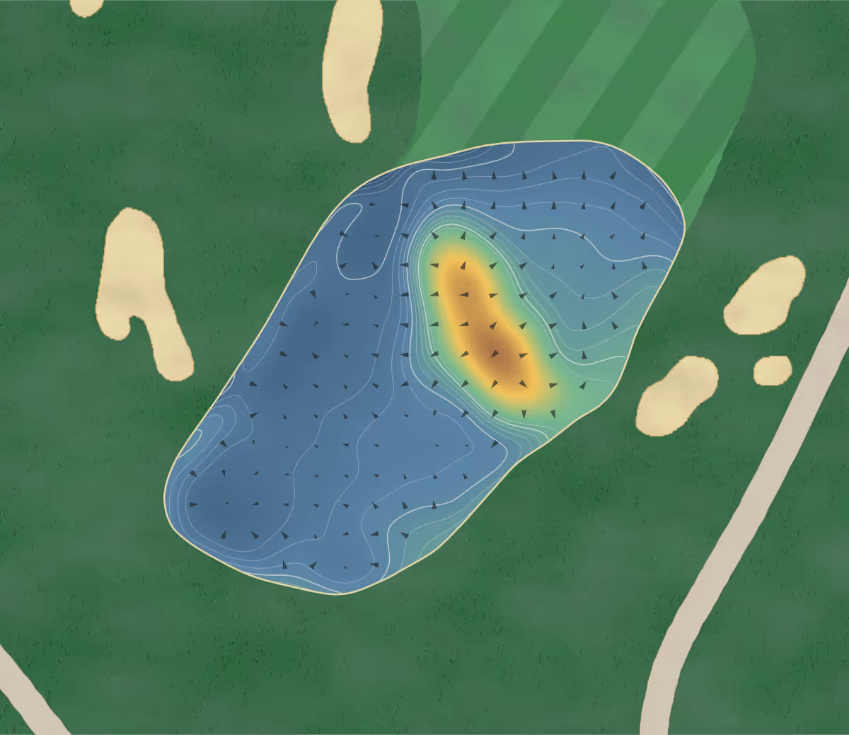Green contour map of Club at Chatham Hills in Noblesville, Indiana — 176 elevation contours at a 3-inch interval with fall-line arrows, traced from 1-meter lidar