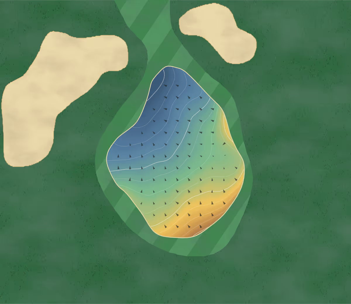 Green contour map of Mapledurham in Reading, England: 124 elevation contours at a 8-centimeter interval with fall-line arrows, traced from 1-meter lidar