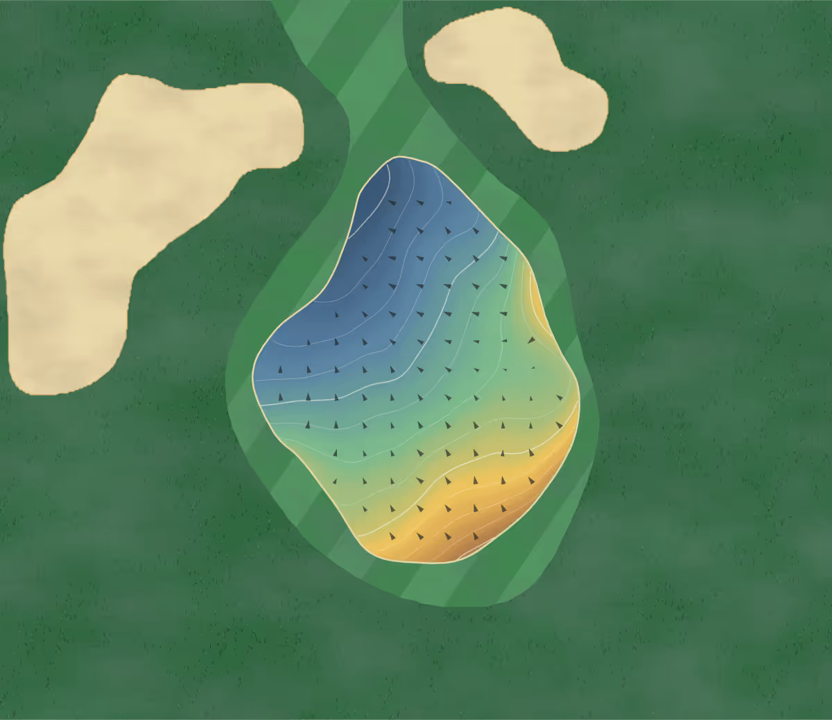 Green contour map of Mapledurham in Reading, Berkshire, England — 124 elevation contours at a 8-centimeter interval with fall-line arrows, traced from 1-meter lidar