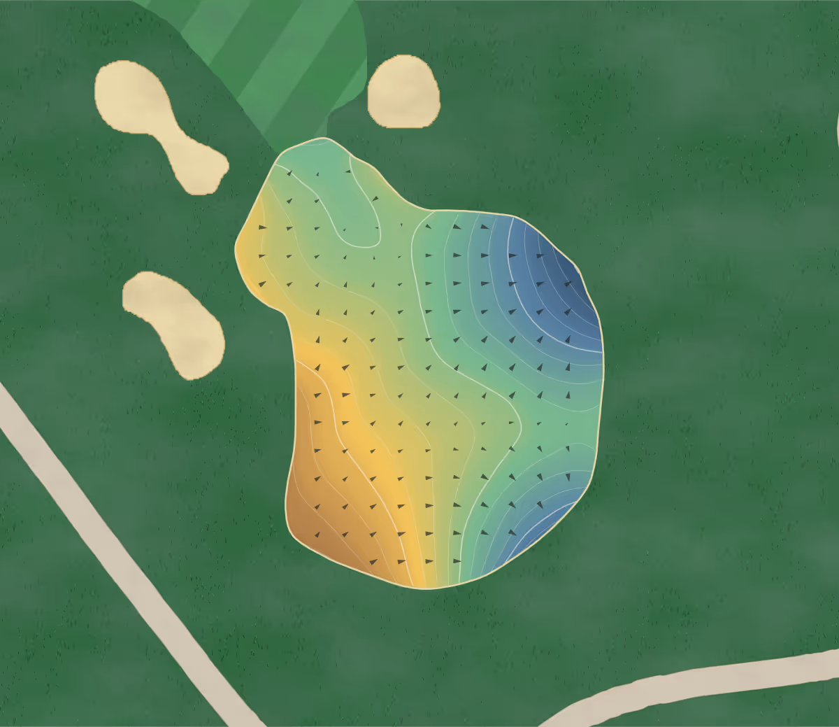 Green contour map of North Halton in Georgetown, Canada — 212 elevation contours at a 8-centimeter interval with fall-line arrows, traced from 1-meter lidar