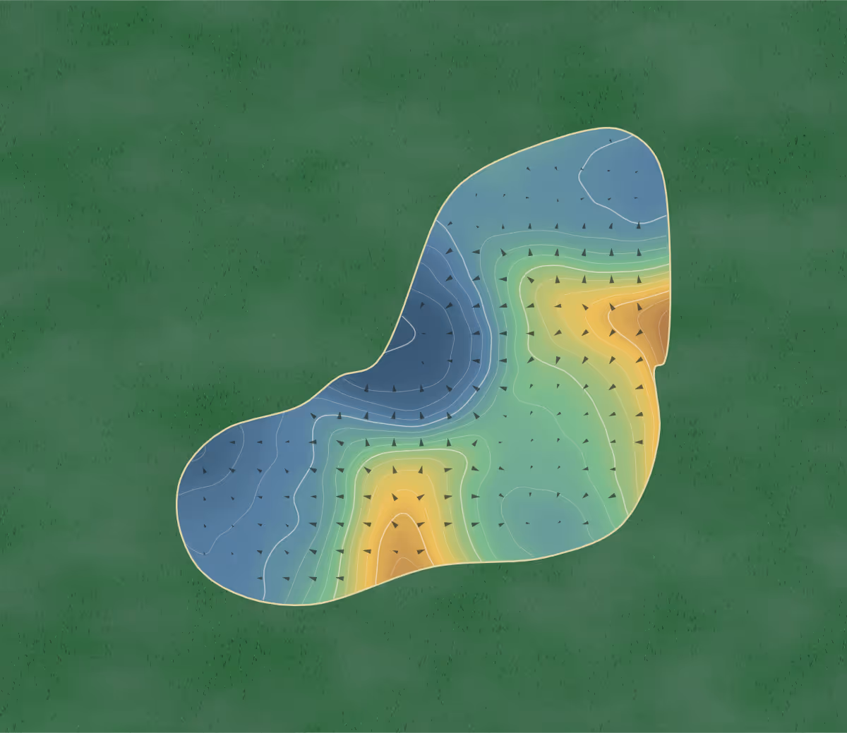 Green contour map of Old Hawthorne in Columbia, Missouri: 231 elevation contours at a 3-inch interval with fall-line arrows, traced from 1-meter lidar