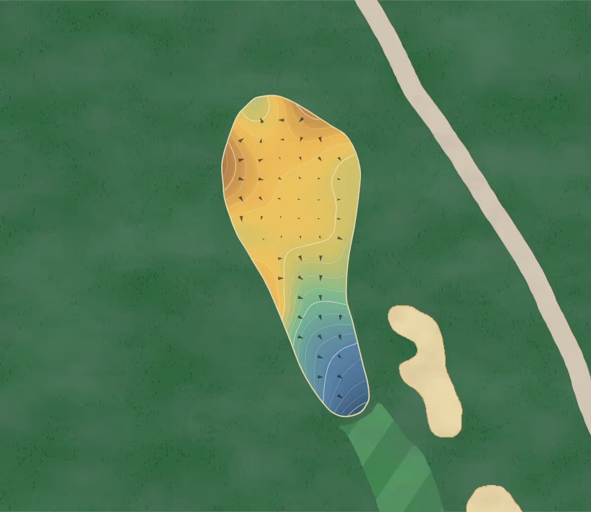 Green contour map of Club at River Oaks in Sherman, Connecticut — 176 elevation contours at a 3-inch interval with fall-line arrows, traced from 1-meter lidar