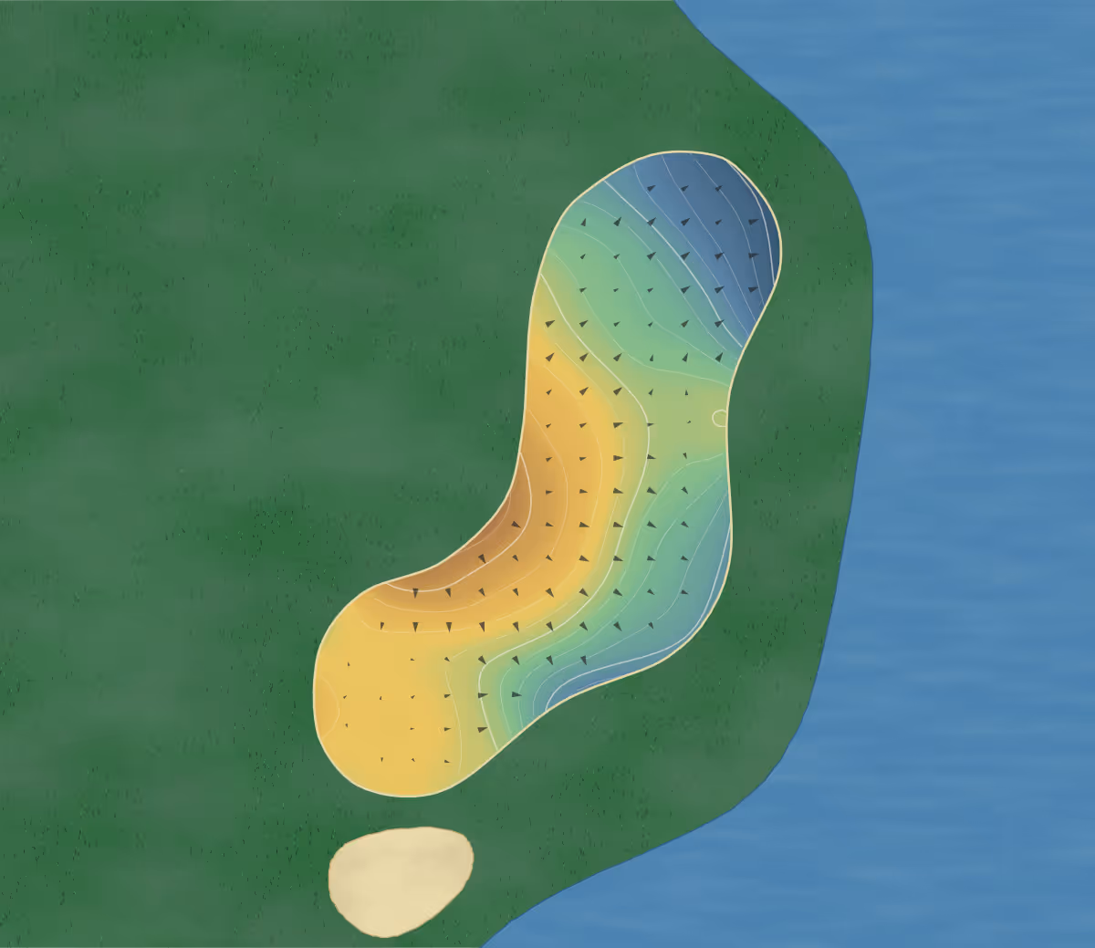 Green contour map of Arrowhead in Glendale, Arizona: 97 elevation contours at a 3-inch interval with fall-line arrows, traced from 1-meter lidar