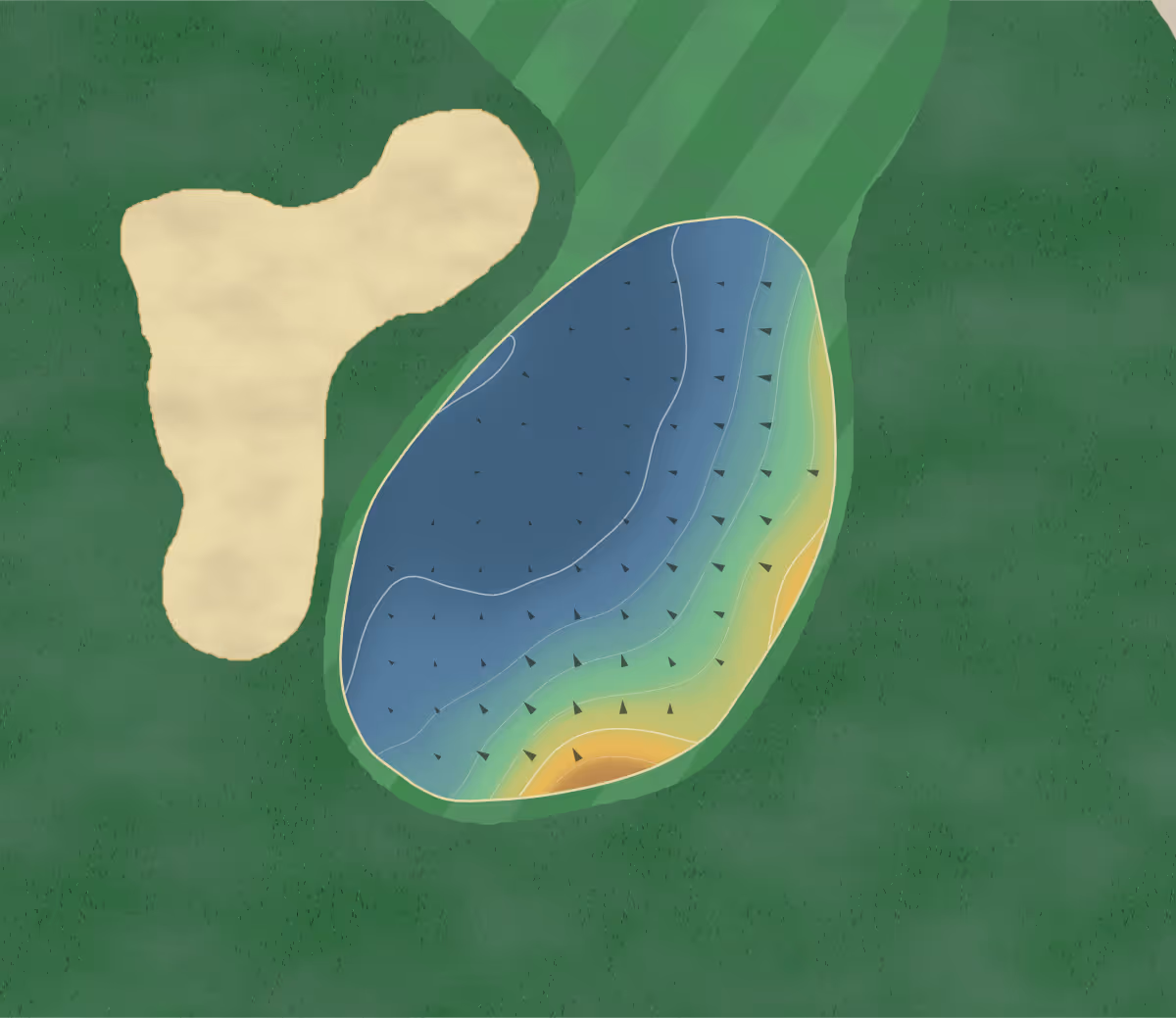 Green contour map of Country Club at in Dublin, Ohio — 15 elevation contours at a 3-inch interval with fall-line arrows, traced from 1-meter lidar