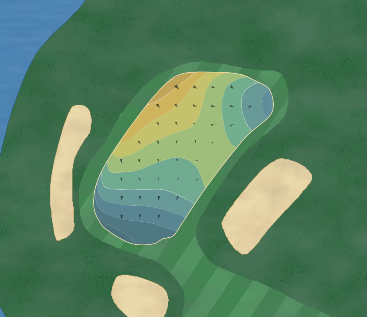 Green contour map of CC of Naples in Naples, Florida — 34 elevation contours at a 3-inch interval with fall-line arrows, traced from 1-meter lidar