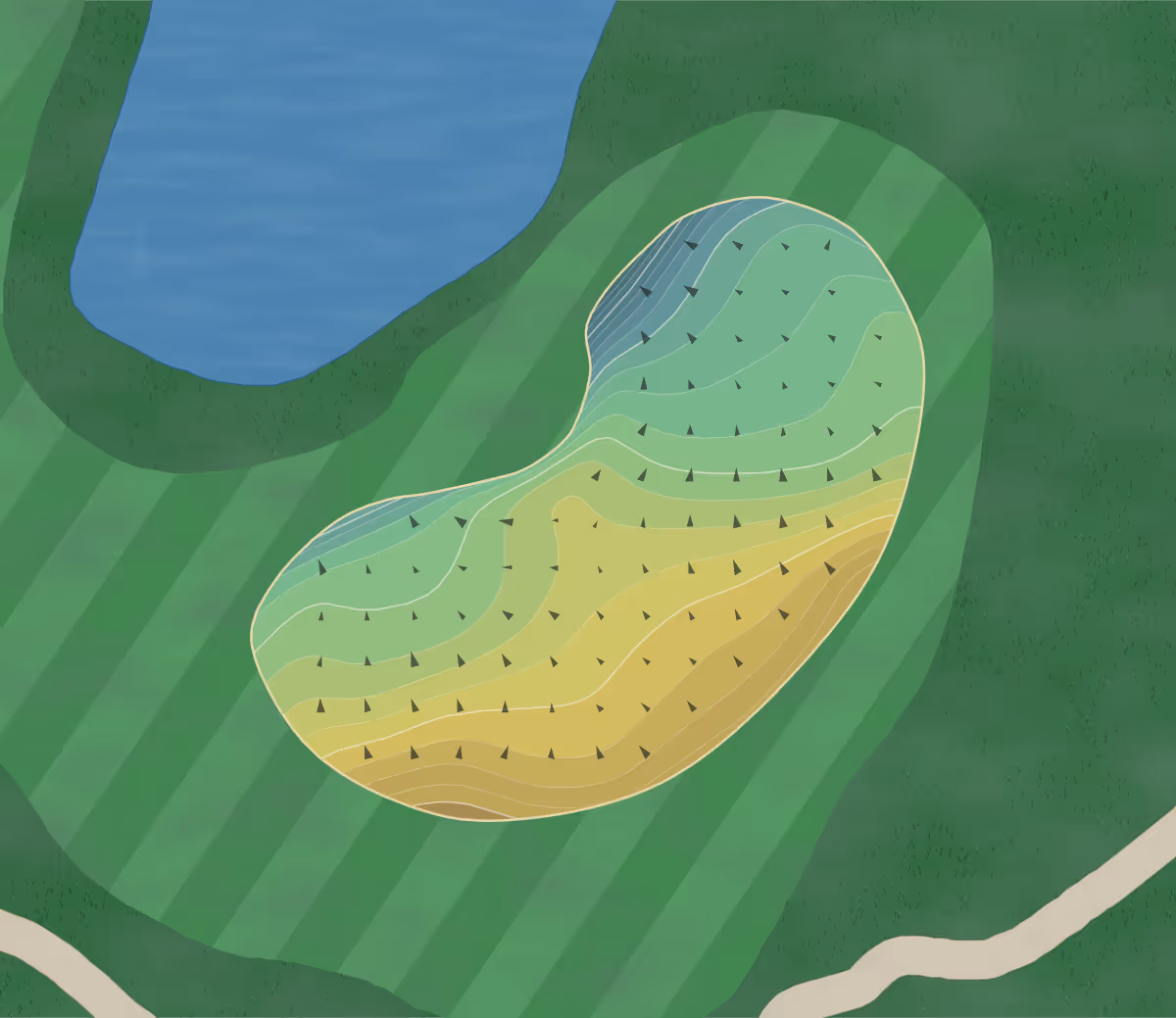 Green contour map of Watters Creek in Plano, Texas — 228 elevation contours at a 3-inch interval with fall-line arrows, traced from 1-meter lidar