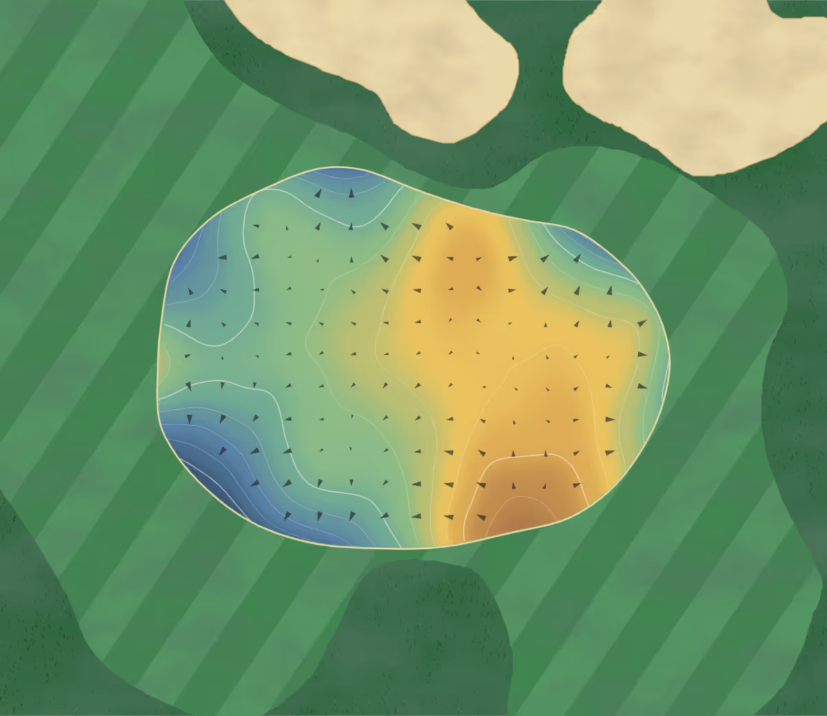 Green contour map of Falcon in East Lansing, Michigan — 168 elevation contours at a 3-inch interval with fall-line arrows, traced from 1-meter lidar