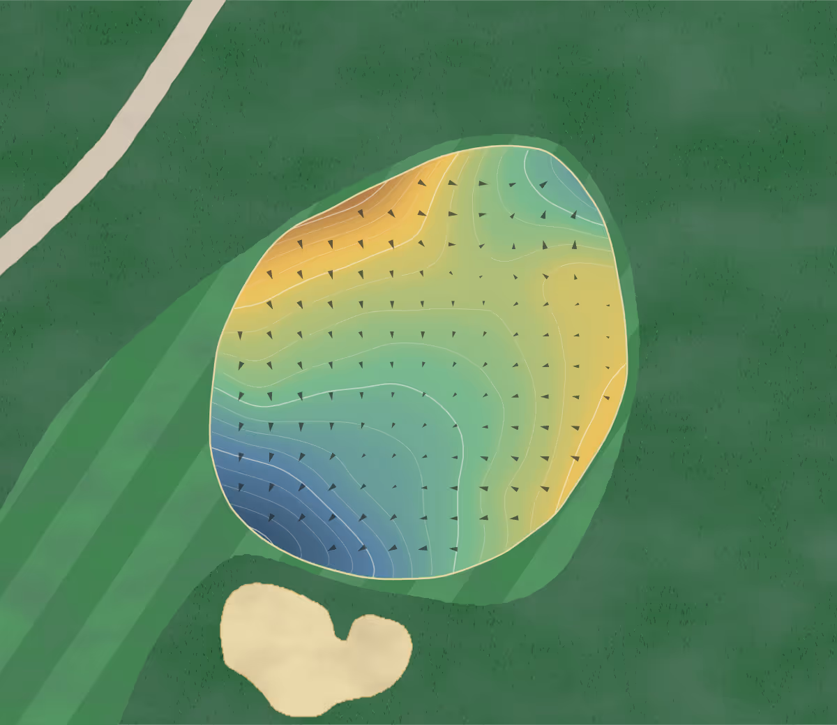 Green contour map of Glen Club in Glenview, Illinois — 201 elevation contours at a 3-inch interval with fall-line arrows, traced from 1-meter lidar