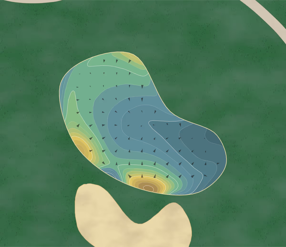 Green contour map of Longwood in Cypress, Texas — 198 elevation contours at a 3-inch interval with fall-line arrows, traced from 1-meter lidar