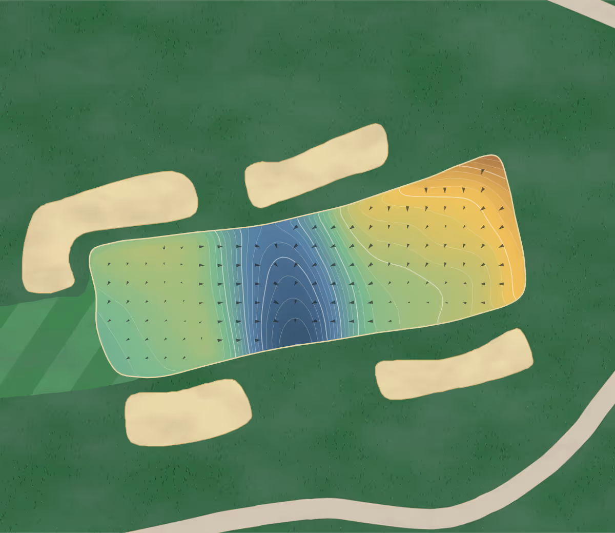 Green contour map of Greenbrier - The Old in White Sulphur Springs, West Virginia — 225 elevation contours at a 3-inch interval with fall-line arrows, traced from 1-meter lidar