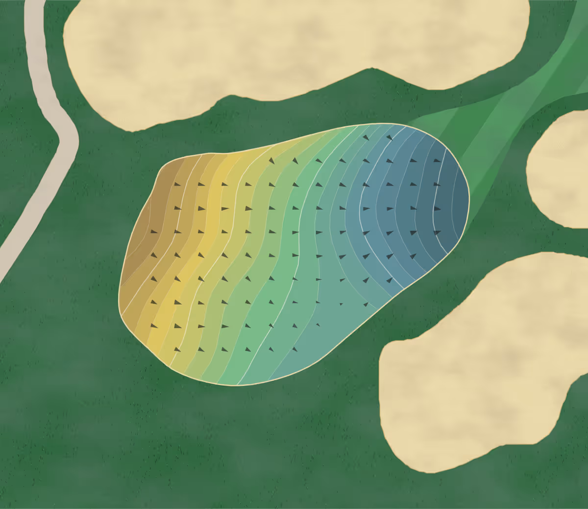 Green contour map of Heather in Harbor Springs, Michigan — 252 elevation contours at a 3-inch interval with fall-line arrows, traced from 1-meter lidar