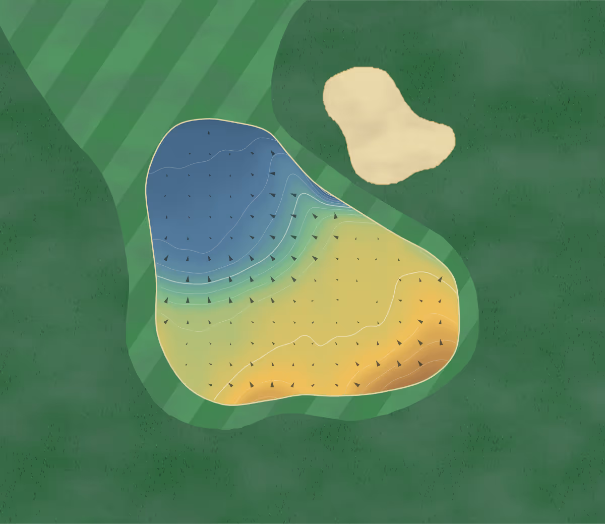 Green contour map of The Hertfordshire in Broxbourne, England: 179 elevation contours at a 8-centimeter interval with fall-line arrows, traced from 1-meter lidar