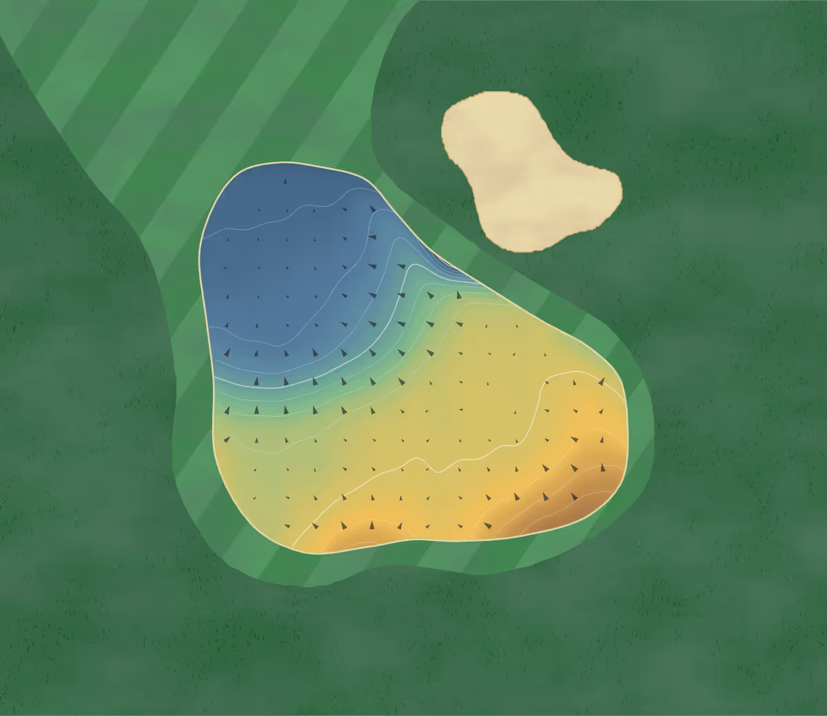 Green contour map of The Hertfordshire in Broxbourne, England — 22 elevation contours at a 8-centimeter interval with fall-line arrows, traced from 1-meter lidar