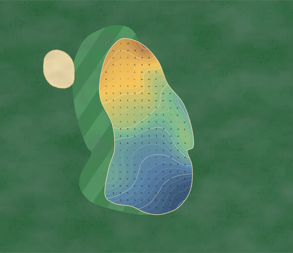Green contour map of Wolfridge in Killaloe, Canada: 187 elevation contours at a 8-centimeter interval with fall-line arrows, traced from 1-meter lidar