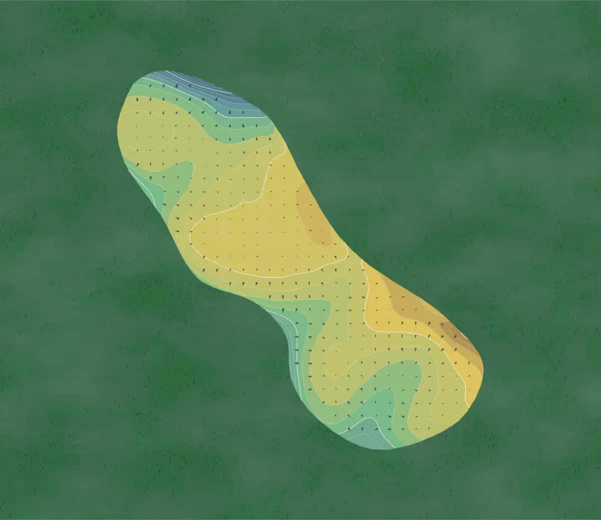Green contour map of House on the Rock in Spring Green, Wisconsin — 16 elevation contours at a 3-inch interval with fall-line arrows, traced from 1-meter lidar