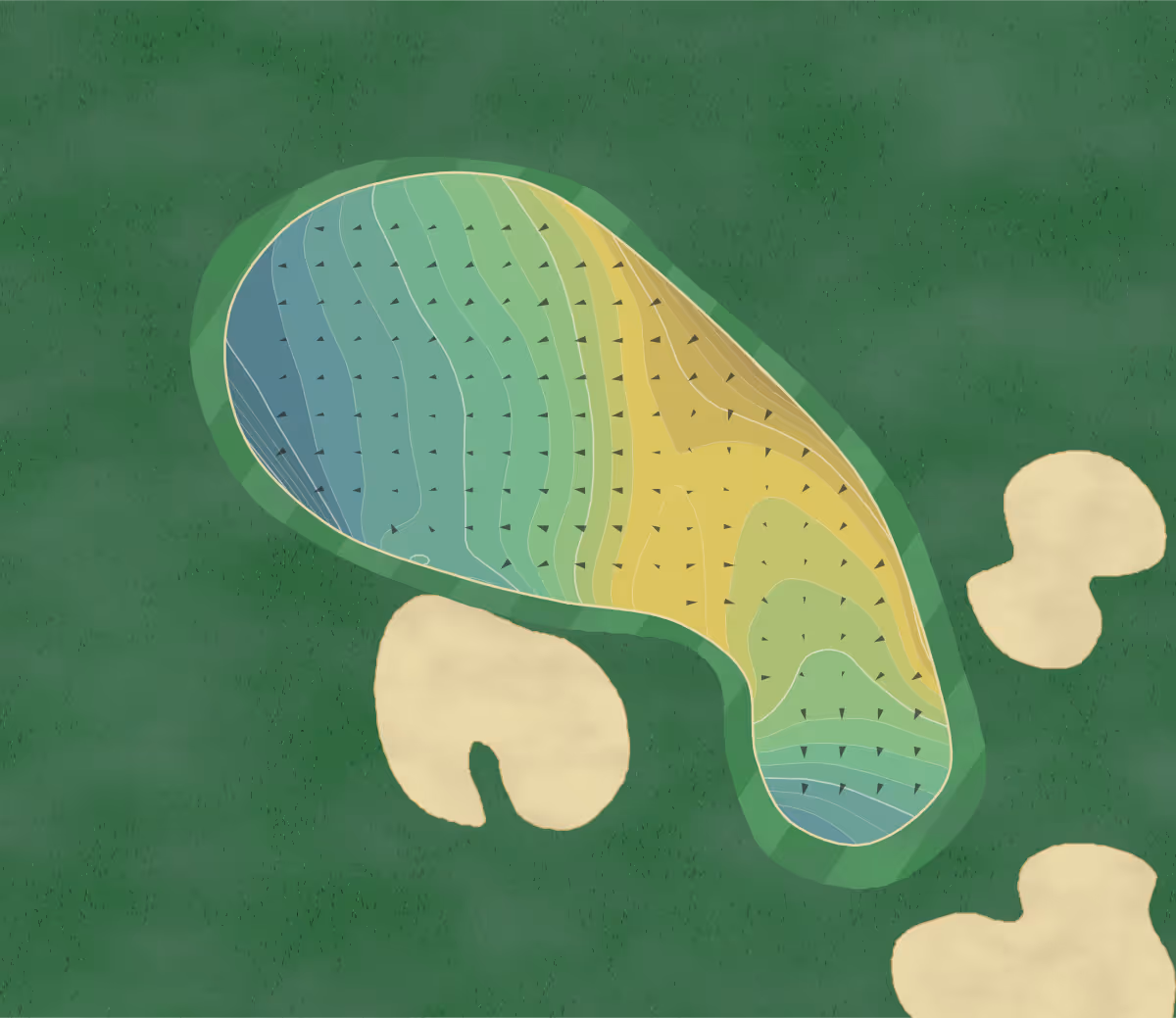 Green contour map of The Institute in San Martin, California — 393 elevation contours at a 3-inch interval with fall-line arrows, traced from 1-meter lidar