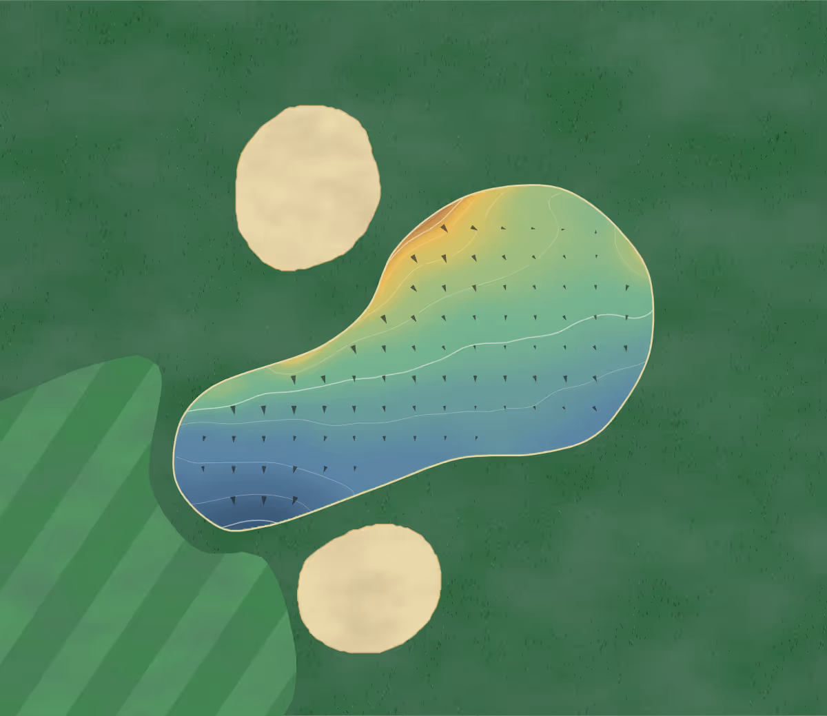 Green contour map of Kidderminster in Kidderminster, England — 34 elevation contours at a 8-centimeter interval with fall-line arrows, traced from 1-meter lidar