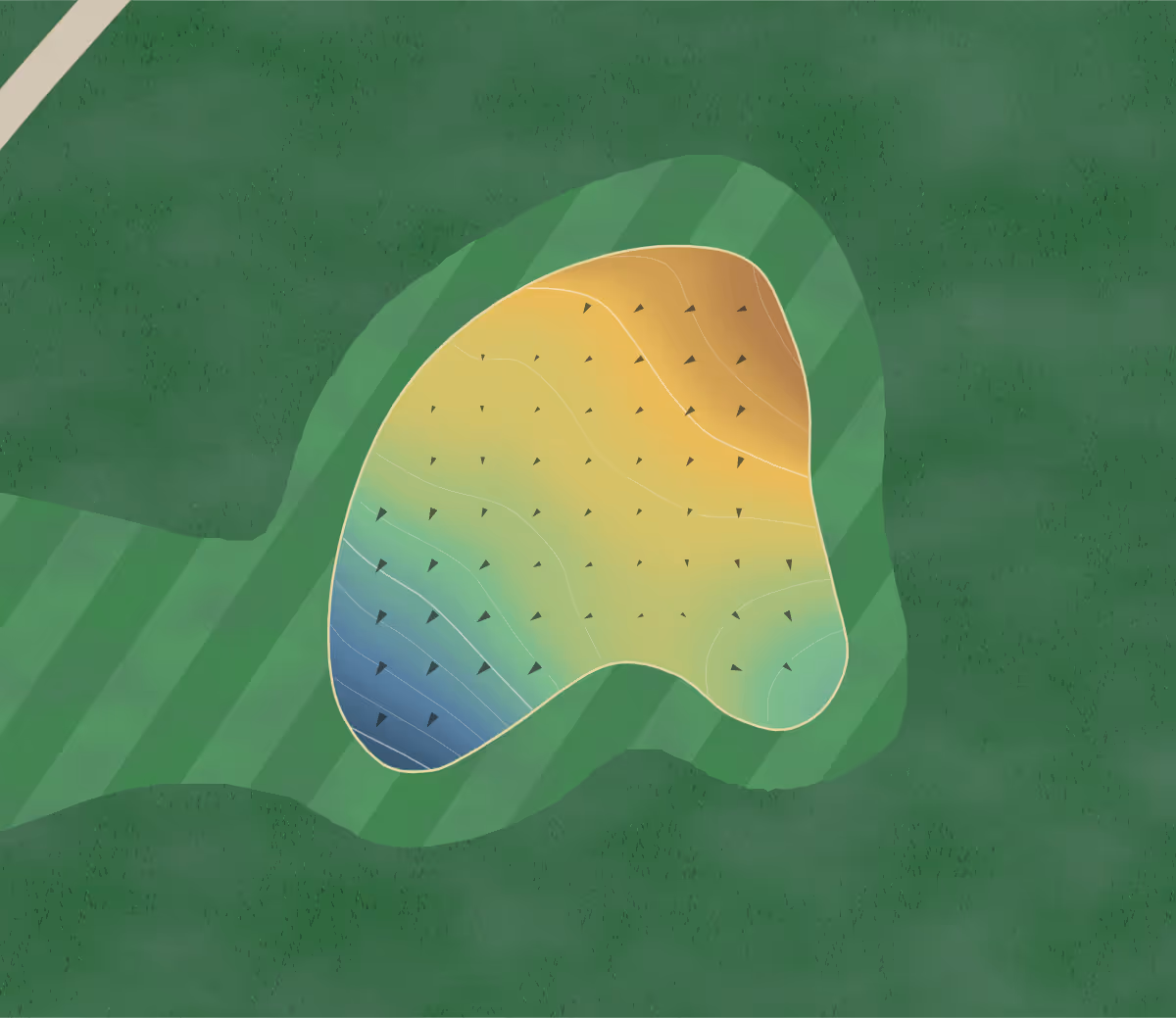 Green contour map of The Lakes in Wentworth, South Dakota: 70 elevation contours at a 3-inch interval with fall-line arrows, traced from 1-meter lidar