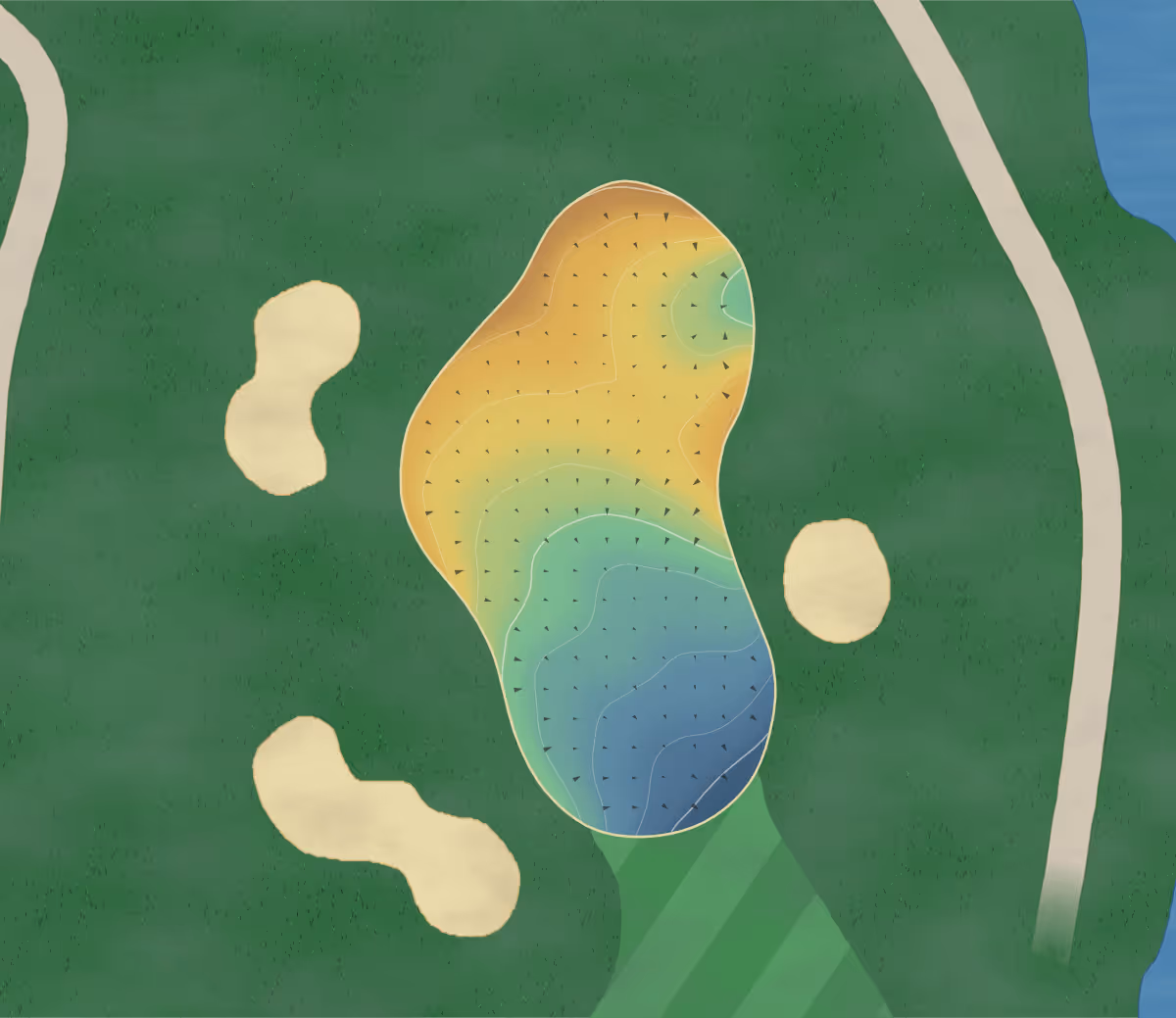 Green contour map of The Legends in Stony Plain, Canada: 342 elevation contours at a 8-centimeter interval with fall-line arrows, traced from 1-meter lidar