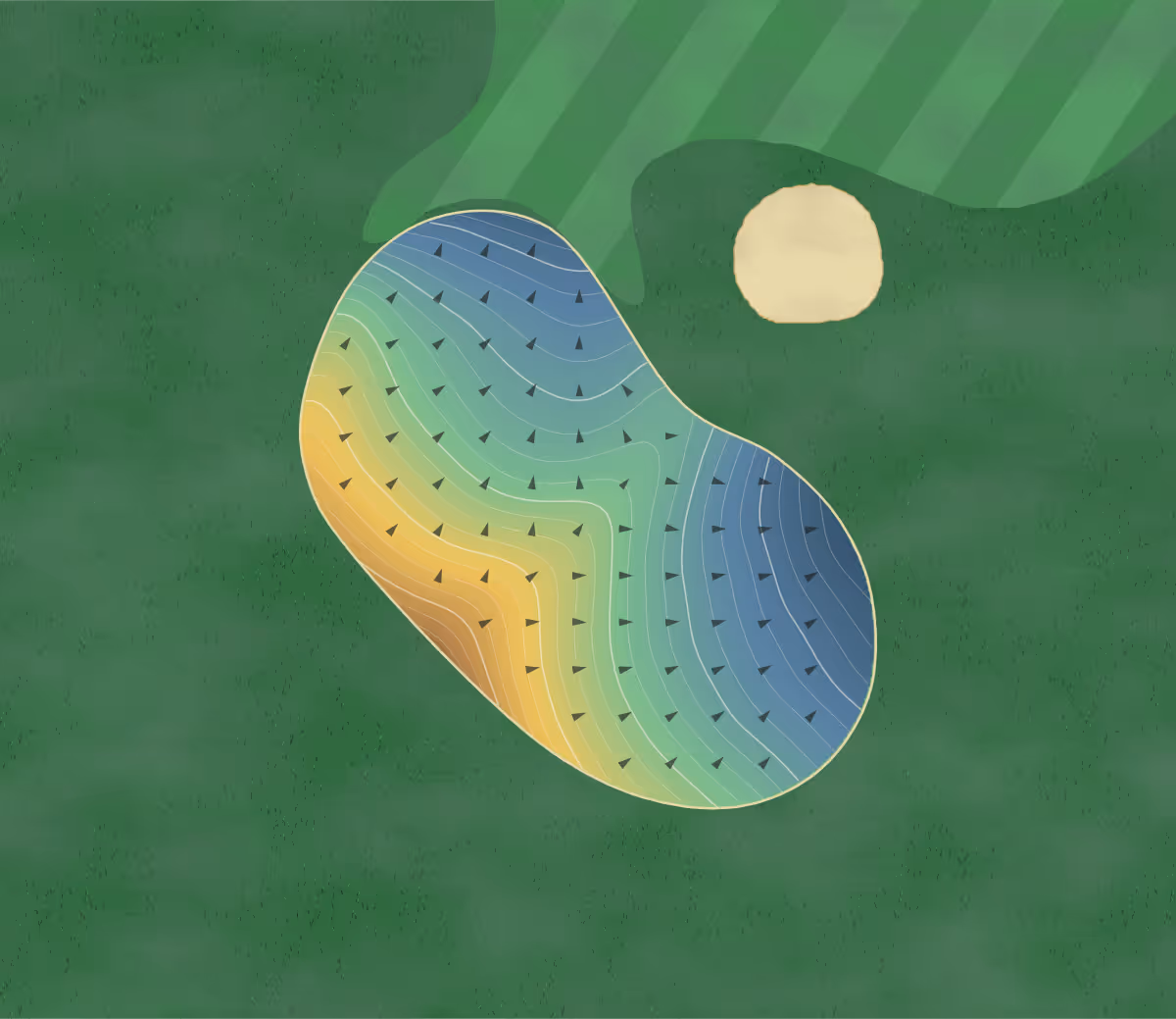 Green contour map of The Legends in Eureka, Missouri: 326 elevation contours at a 3-inch interval with fall-line arrows, traced from 1-meter lidar