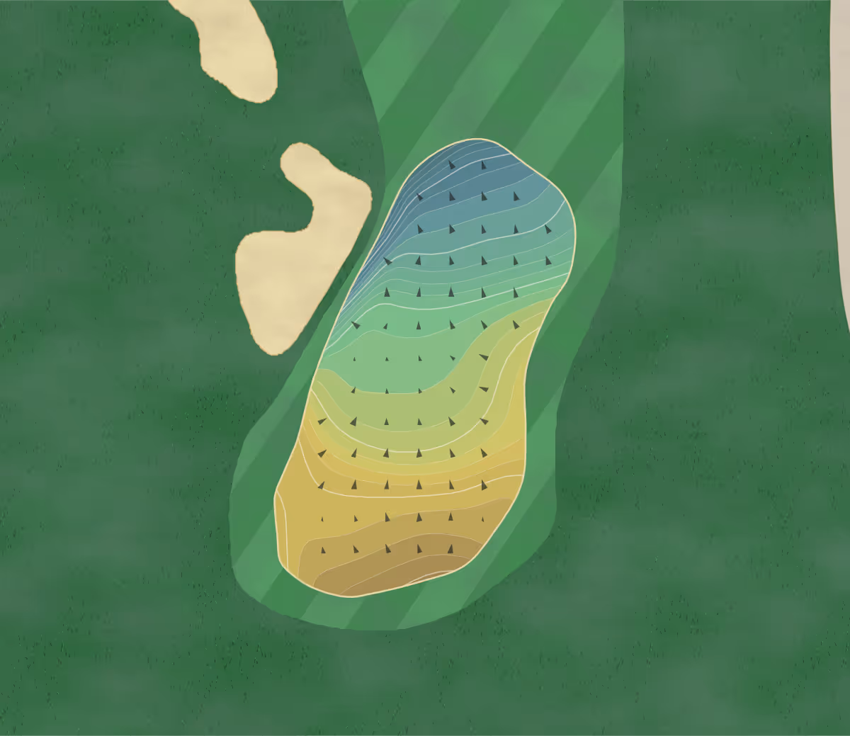 Green contour map of The Legends in Temecula, California — 267 elevation contours at a 3-inch interval with fall-line arrows, traced from 1-meter lidar