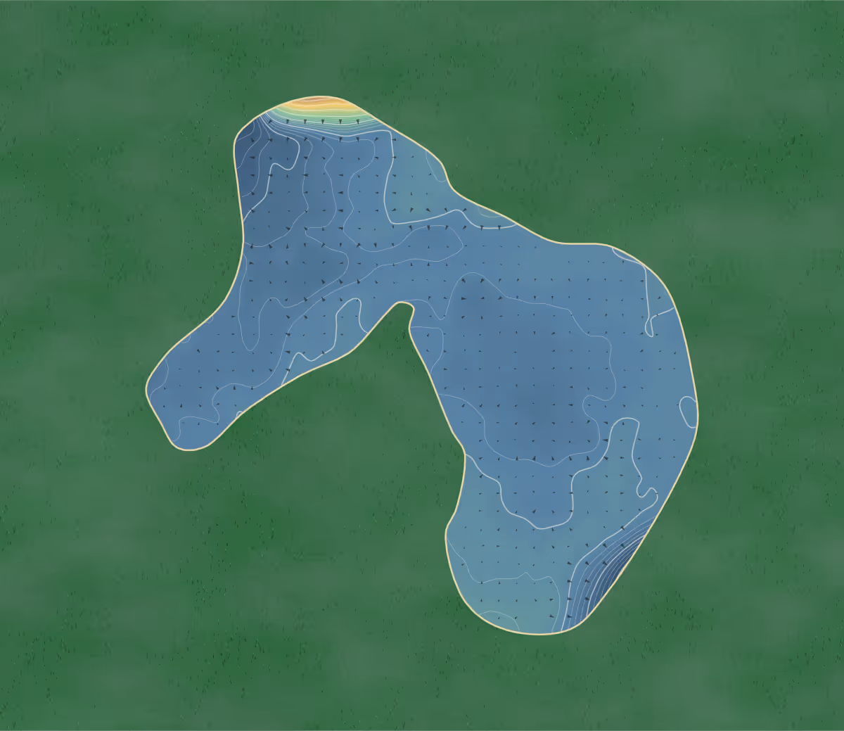 Green contour map of The Lido in Nekoosa, Wisconsin: 1401 elevation contours at a 3-inch interval with fall-line arrows, traced from 1-meter lidar