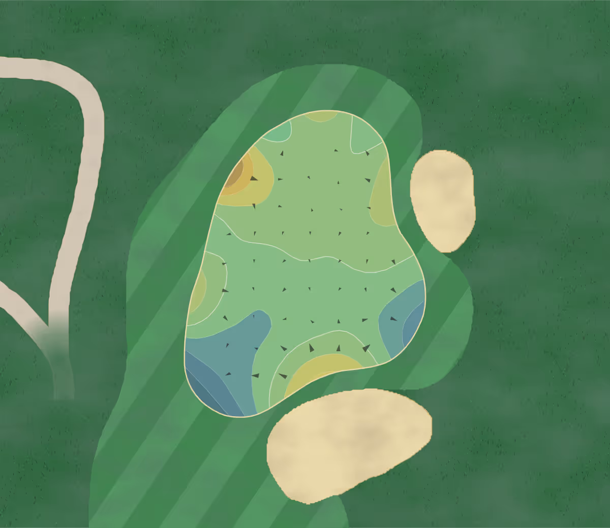 Green contour map of Boynton Beach Links in Boynton Beach, Florida — 246 elevation contours at a 3-inch interval with fall-line arrows, traced from 1-meter lidar