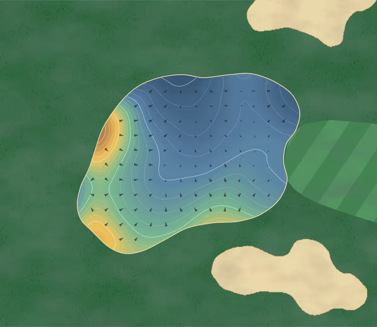 Green contour map of Penn Hills in Shubenacadie, Canada: 202 elevation contours at a 8-centimeter interval with fall-line arrows, traced from 1-meter lidar