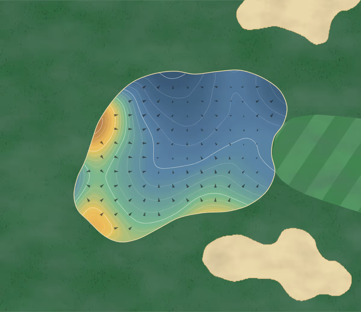 Green contour map of Penn Hills in Shubenacadie, Canada — 207 elevation contours at a 8-centimeter interval with fall-line arrows, traced from 1-meter lidar