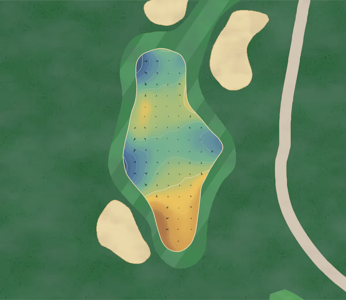 Green contour map of The Links in Pace, Florida — 133 elevation contours at a 3-inch interval with fall-line arrows, traced from 1-meter lidar