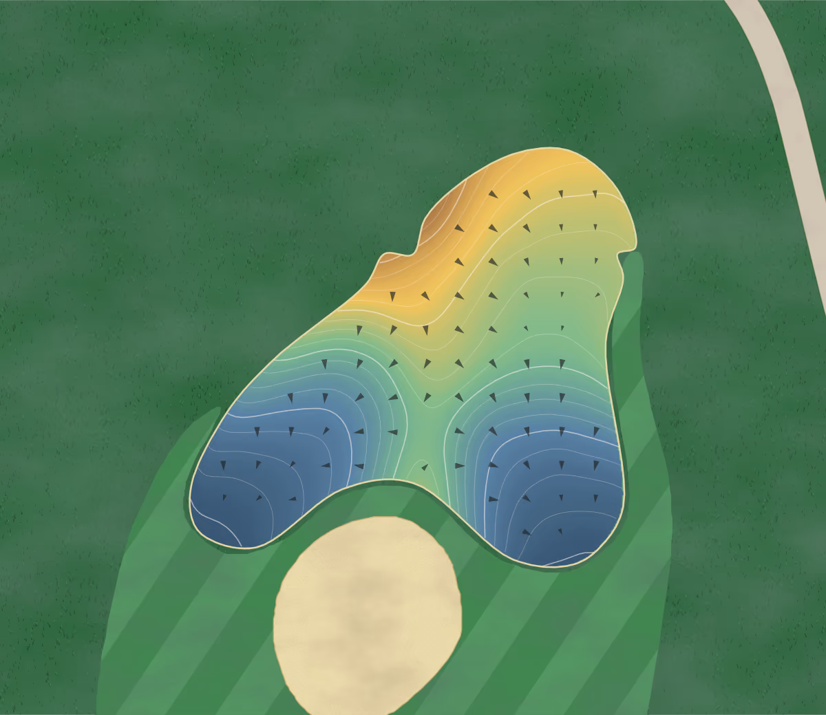 Green contour map of The Little in Franklin, Tennessee: 104 elevation contours at a 3-inch interval with fall-line arrows, traced from 1-meter lidar