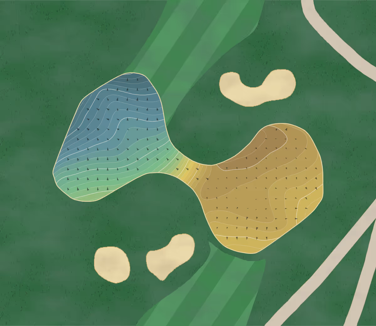 Green contour map of Meadows in Litchfield, Maine — 243 elevation contours at a 3-inch interval with fall-line arrows, traced from 1-meter lidar