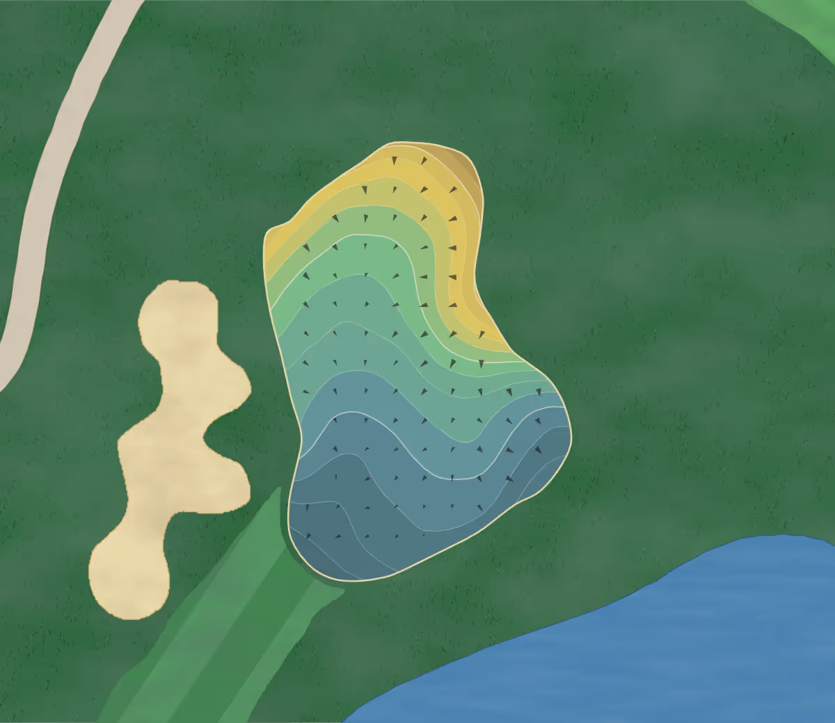 Green contour map of Sixmile Creek in Waunakee, Wisconsin — 241 elevation contours at a 3-inch interval with fall-line arrows, traced from 1-meter lidar