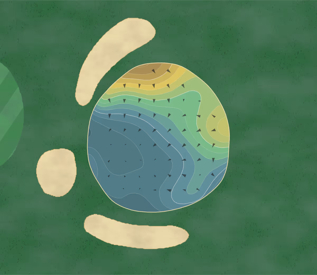 Green contour map of Mission Club in Lompoc, California — 323 elevation contours at a 3-inch interval with fall-line arrows, traced from 1-meter lidar