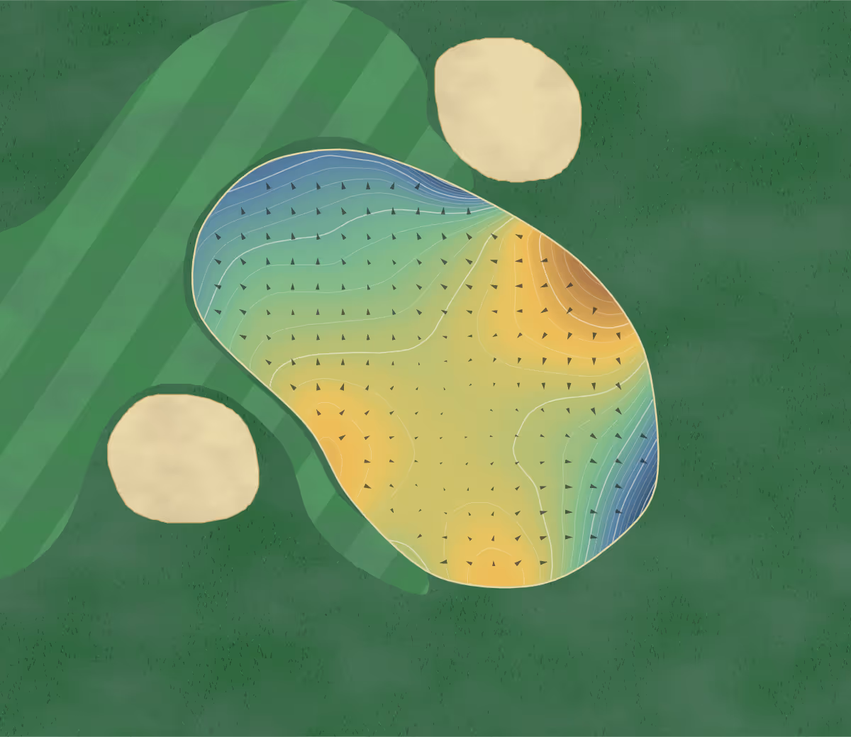 Green contour map of The Montgomerie in Maynooth, Ireland: 313 elevation contours at a 8-centimeter interval with fall-line arrows, traced from 1-meter lidar