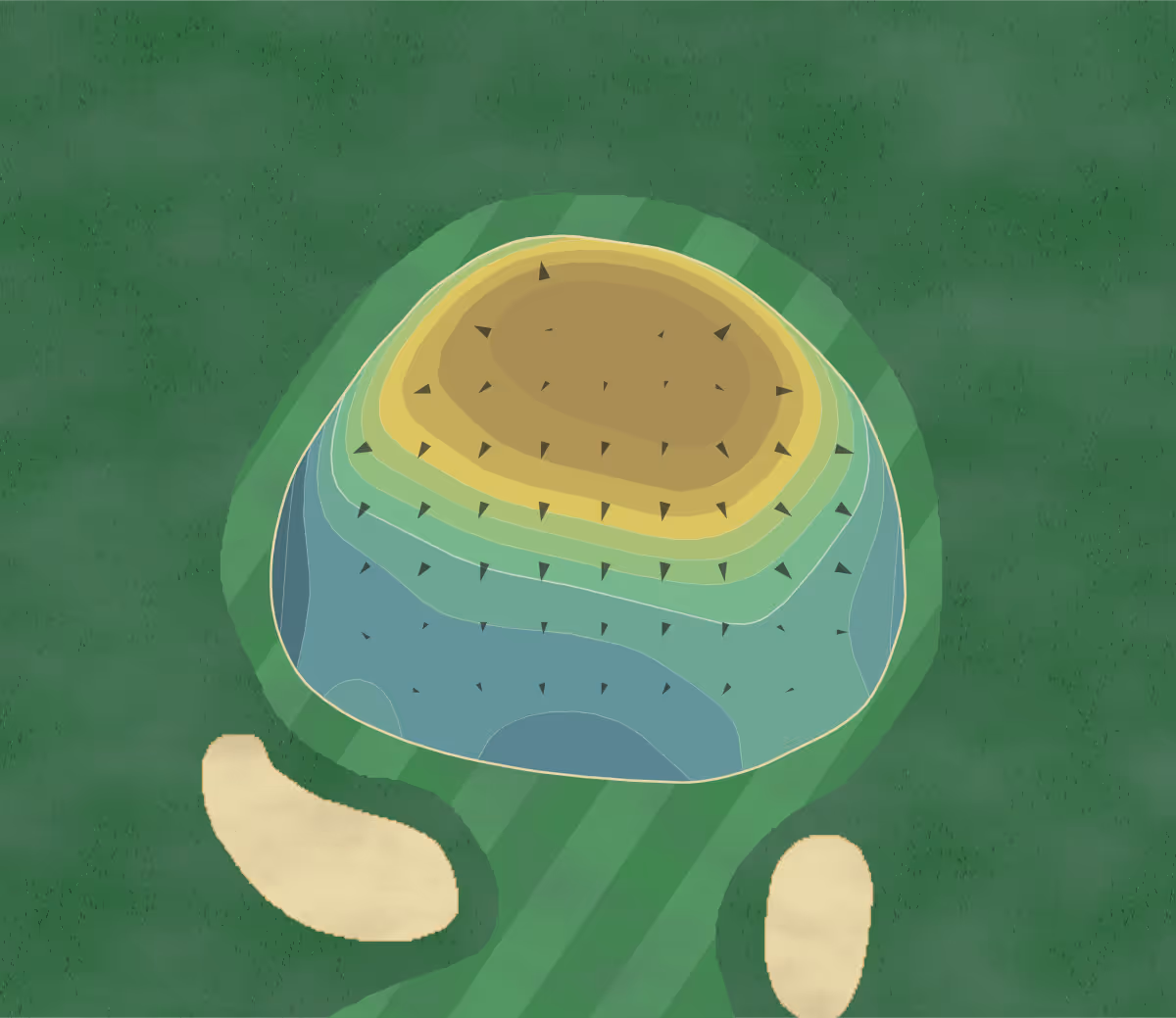 Green contour map of The Nest in Palm Beach Gardens, Florida — 46 elevation contours at a 3-inch interval with fall-line arrows, traced from 1-meter lidar