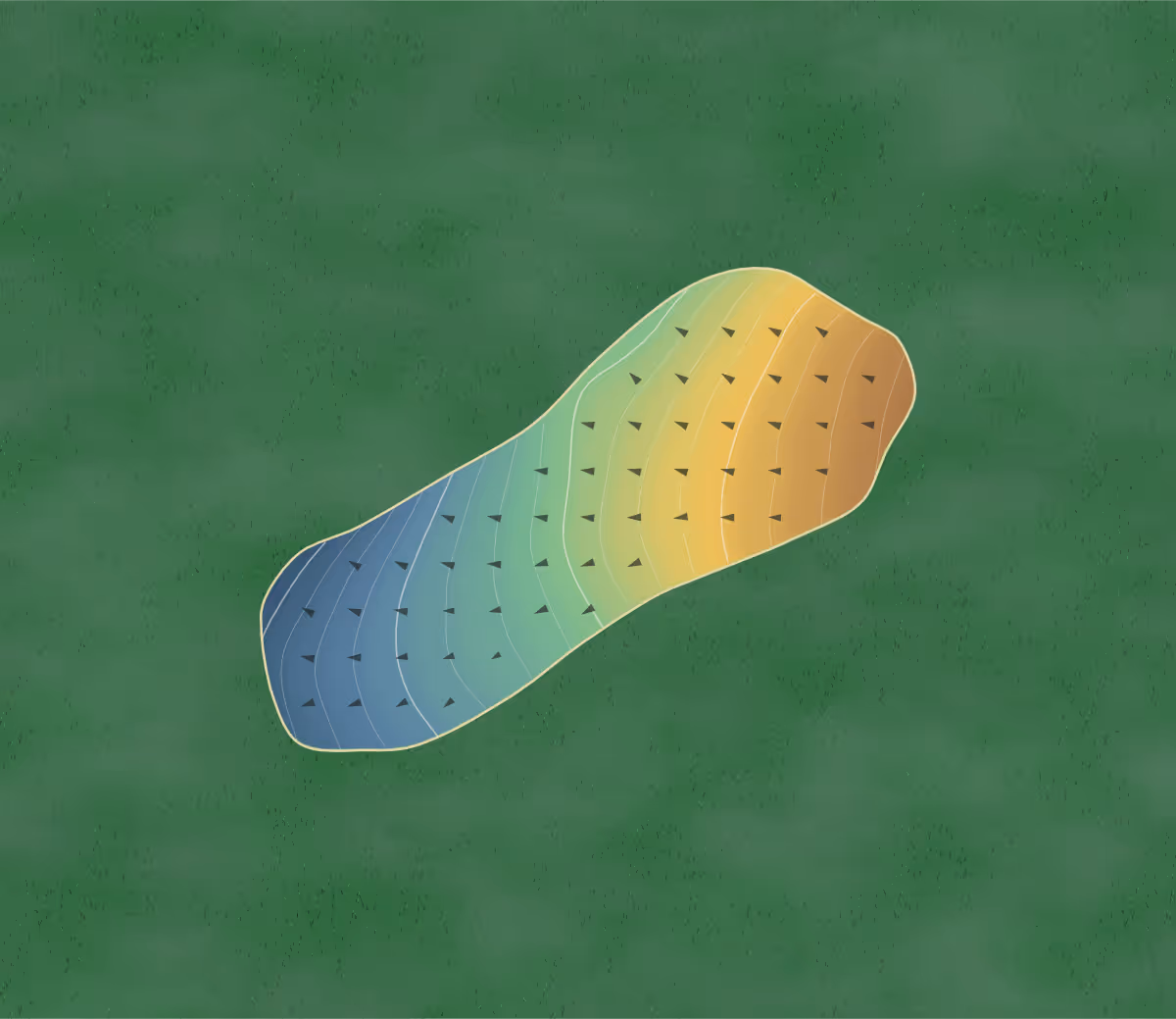 Green contour map of Nine of Herts in Rickmansworth, United Kingdom — 90 elevation contours at a 8-centimeter interval with fall-line arrows, traced from 1-meter lidar