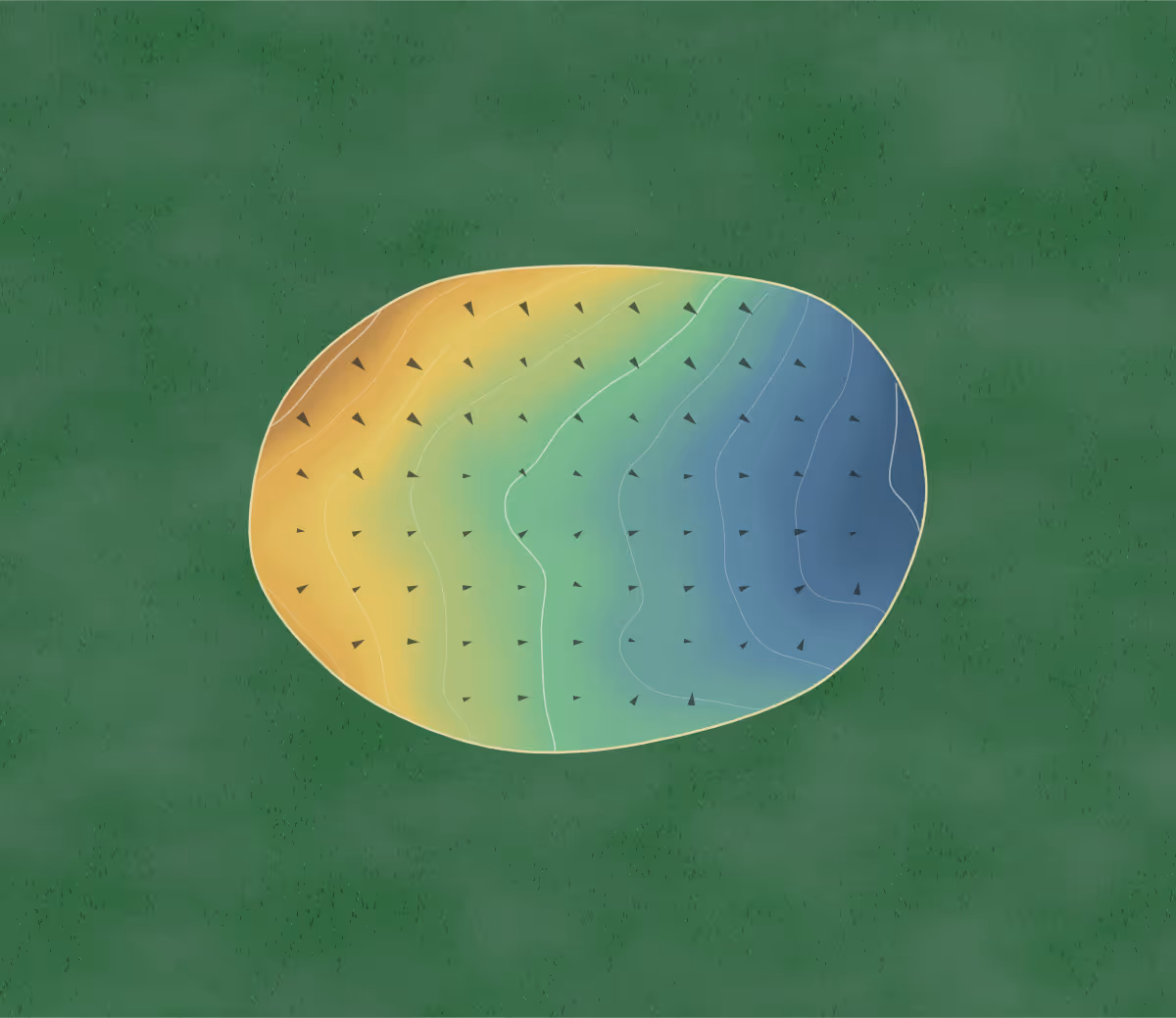Green contour map of The Oaks in Spring Hill, Kansas: 17 elevation contours at a 3-inch interval with fall-line arrows, traced from 1-meter lidar