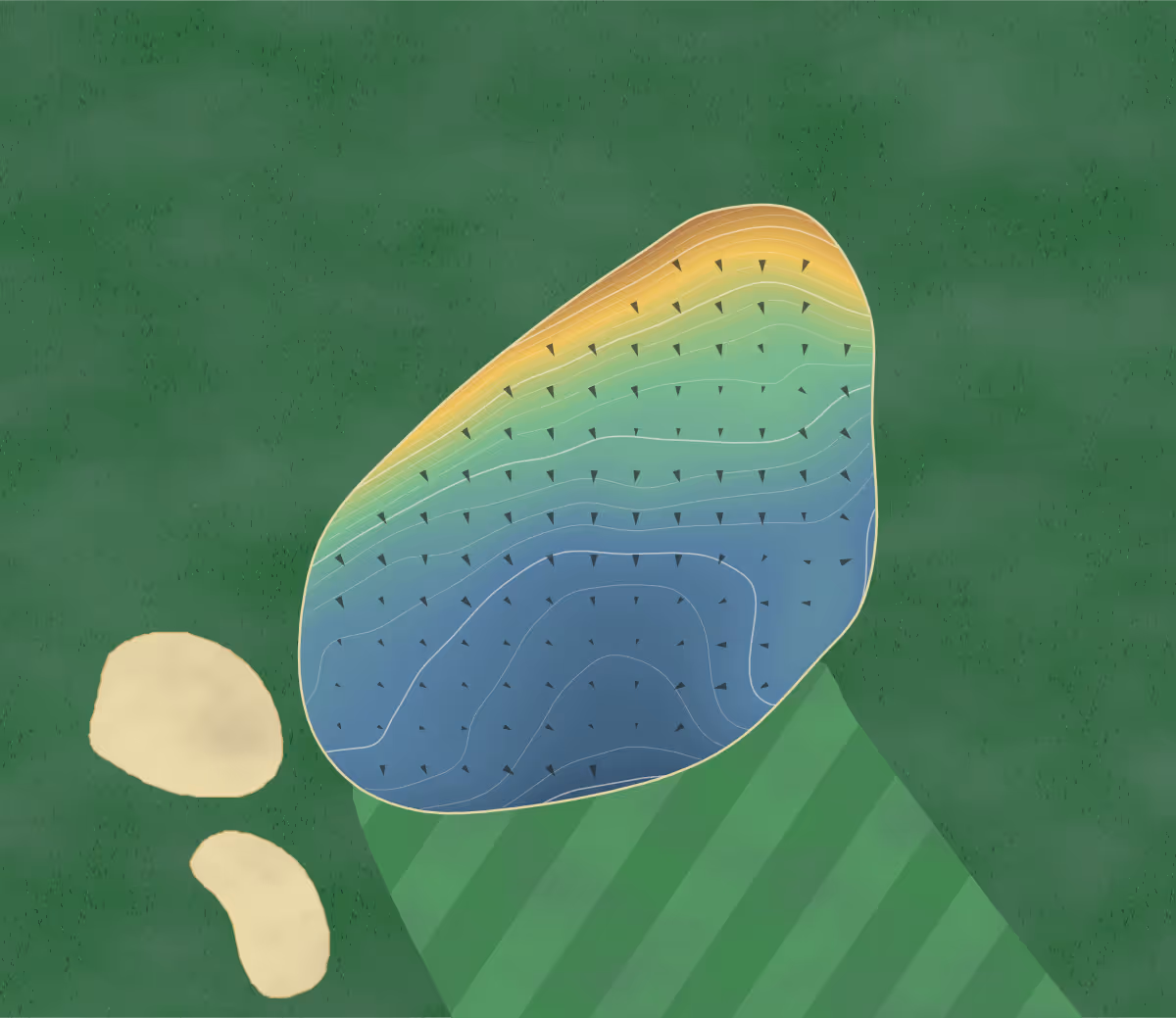 Green contour map of Oxford Hills in Ingersoll, Canada — 191 elevation contours at a 8-centimeter interval with fall-line arrows, traced from 1-meter lidar