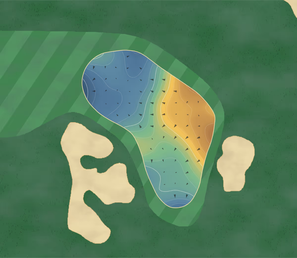 Green contour map of The Palms in La Quinta, California — 213 elevation contours at a 3-inch interval with fall-line arrows, traced from 1-meter lidar