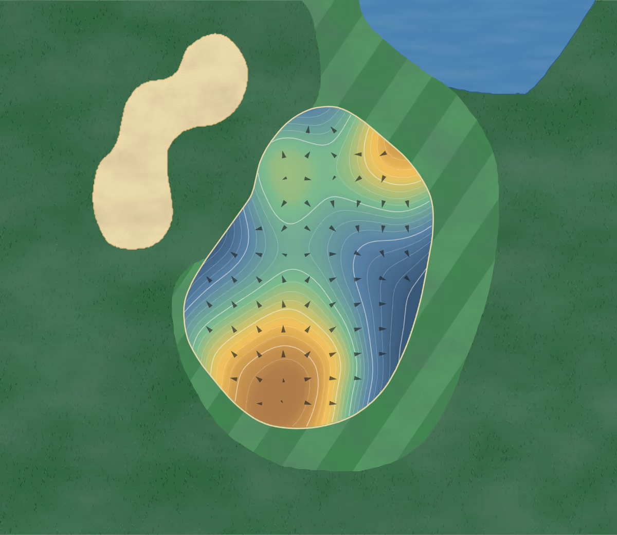 Green contour map of The Phoenician in Scottsdale, Arizona: 117 elevation contours at a 3-inch interval with fall-line arrows, traced from 1-meter lidar