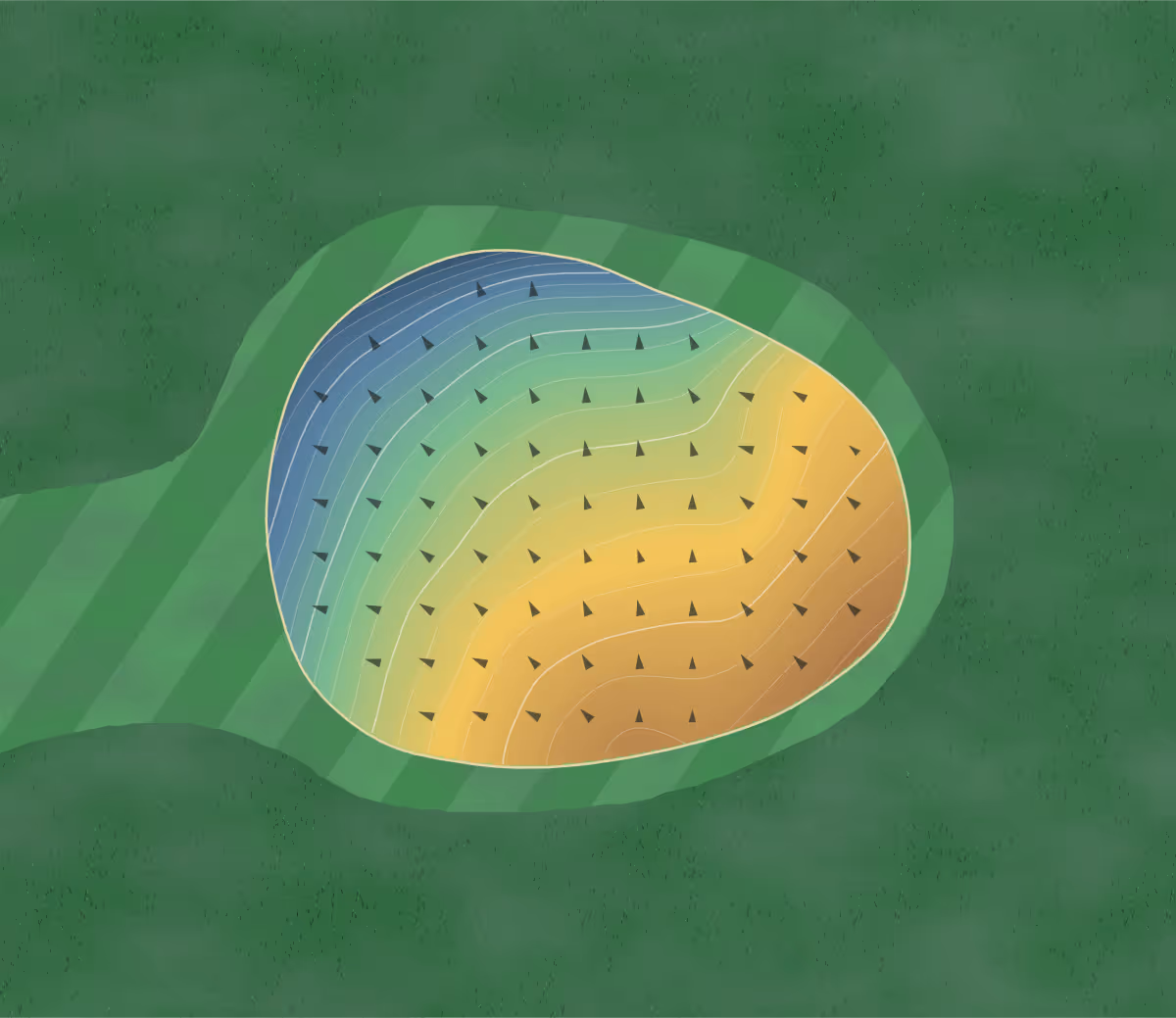 Green contour map of Pines in Greenville, Michigan — 225 elevation contours at a 3-inch interval with fall-line arrows, traced from 1-meter lidar