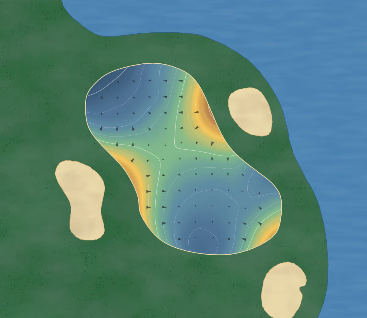 Green contour map of Plantation in Fort Myers, Florida — 157 elevation contours at a 3-inch interval with fall-line arrows, traced from 1-meter lidar